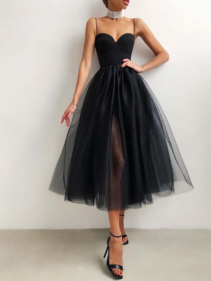 Camisoles Mesh Rhinestone Inlay Midi Dresses
