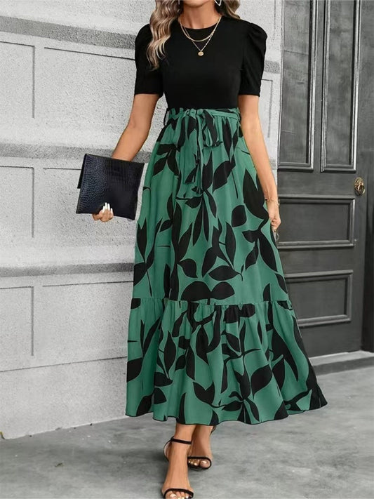 Floral Print High-waisted Long Dress