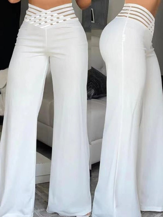 Hollowed-out Belt High Waist Casual Straight-leg Loose-fitting Trousers