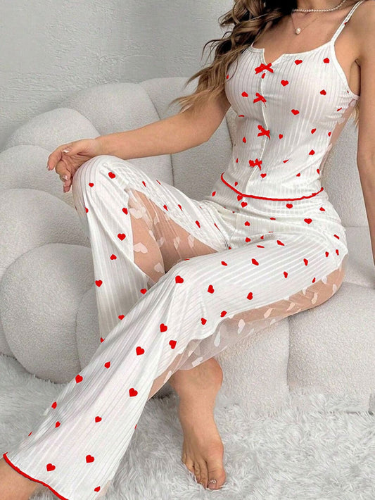 Mesh Patchwork Printed Camisole Nightgown