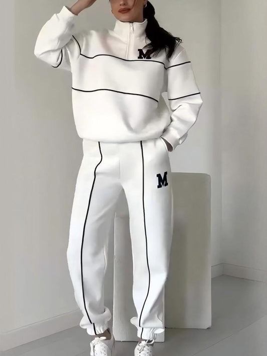 Letter Long-sleeved Hoodless Sweatshirt Pants Casual Sportswear Two-piece Set