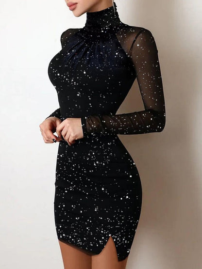 Stand Collar Hot Stamping Gauze Stand Collar Parties Mini&Short Dresses