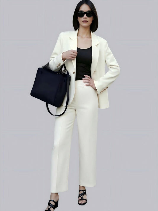 Solid Color Gold Button Decoration Blazers Trousers 2-piece Sets