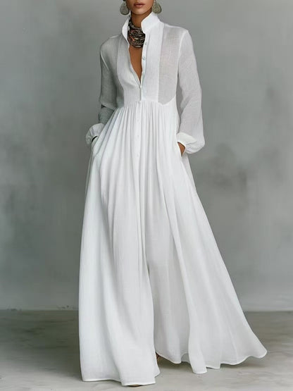 Long Sleeve Shirts Lapel Elegant Loose-fit Maxi Dresses