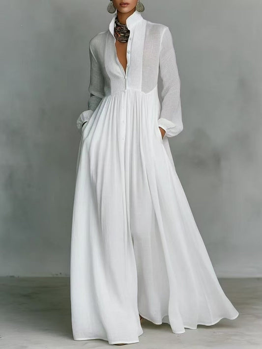 Long Sleeve Shirts Lapel Elegant Loose-fit Maxi Dresses
