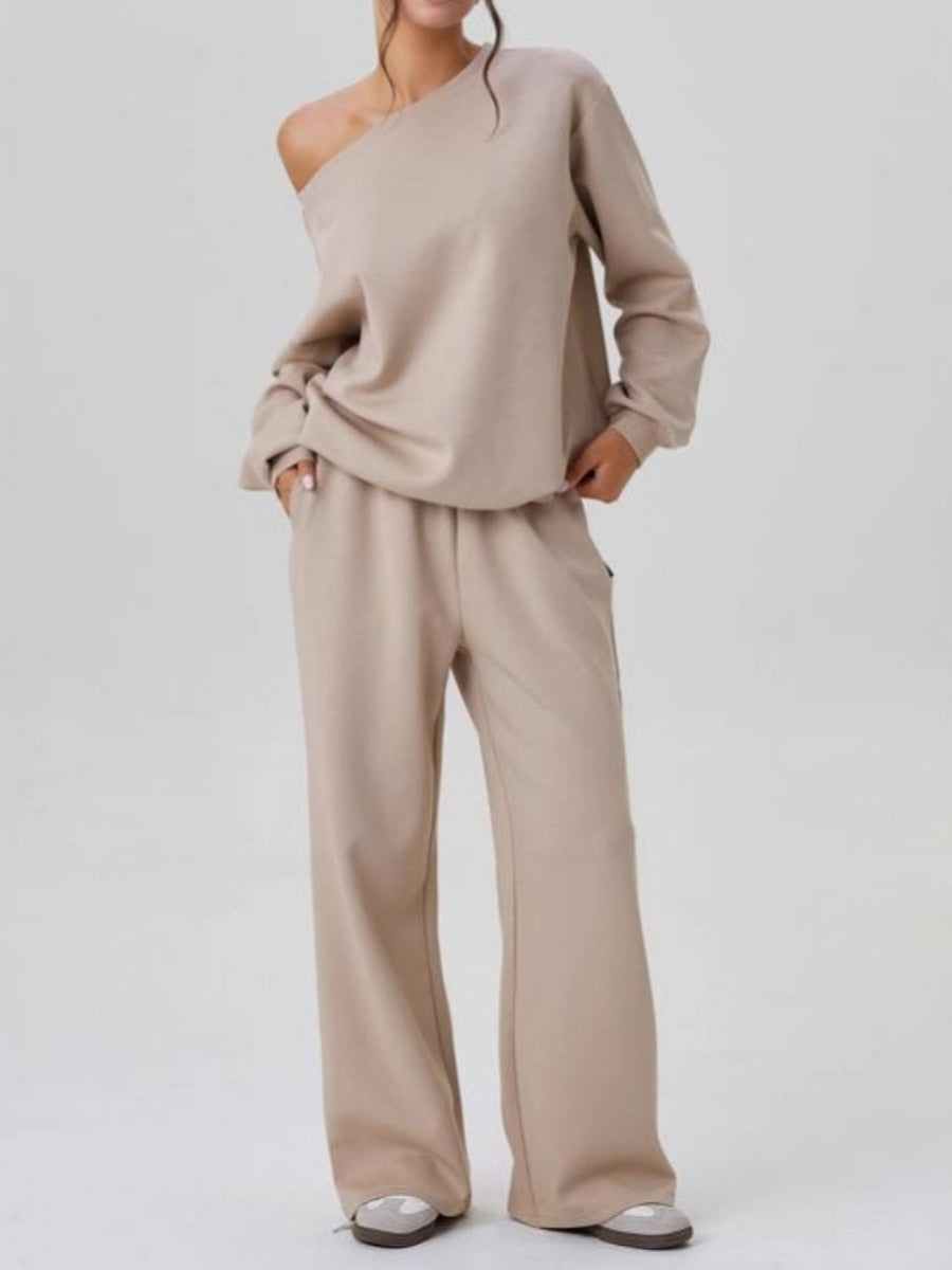 Asymmetrical Shoulder Design Sporty Casual Fashion 2-piece Sets