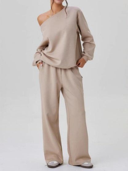 Asymmetrical Shoulder Design Sporty Casual Fashion 2-piece Sets