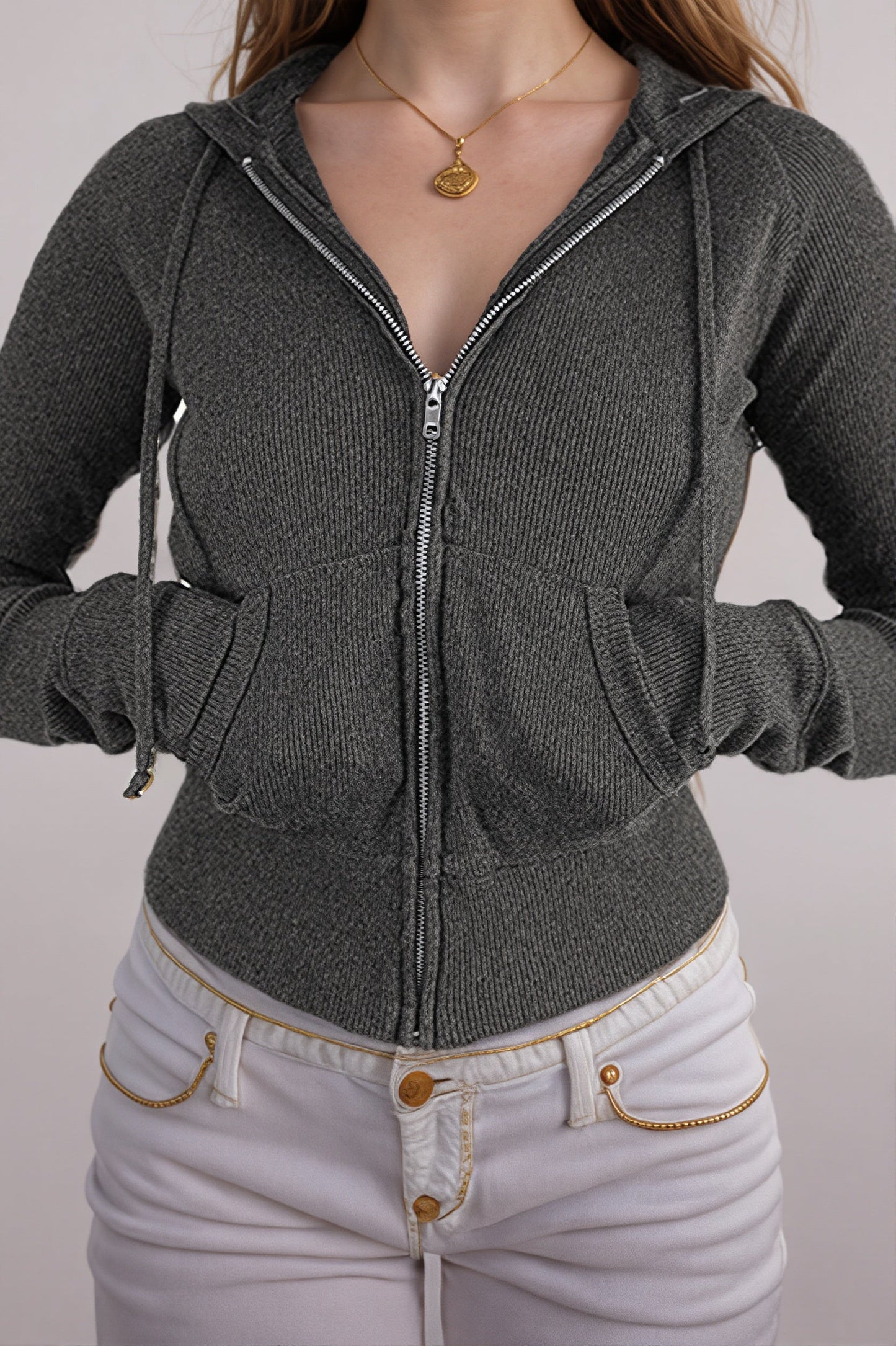 Ribbed Zip Hooded Slim Crop Top