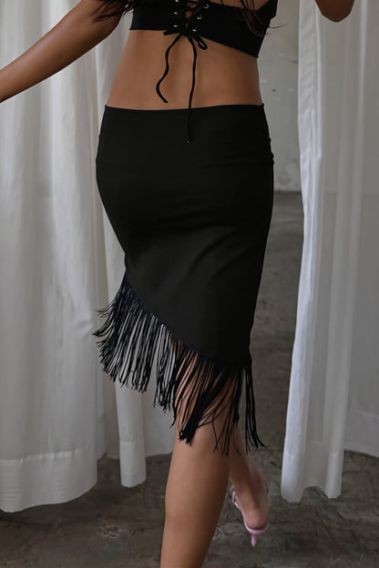 Elegant Asymmetric Tassel Midi Skirt