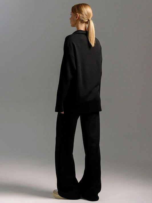 Knit Pant Set Drop Shoulder Pullover And Wide Leg Trousers For Women