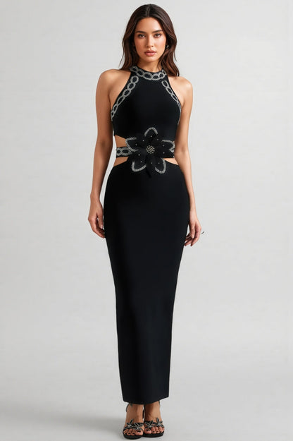 Uriel Glitter Cut Out Bandage Maxi Dress