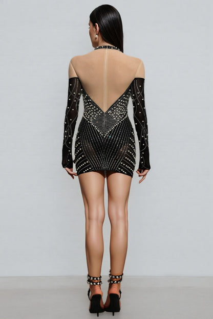 Lousia Long Sleeves Diamond Pearl Mini Dress