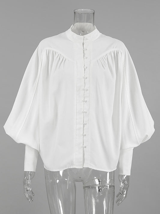Vintage Puff Sleeve Blouse With Stand-Up Collar In Autumn For Women 2026