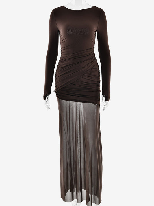 Backless Cutout Ruched Side Slit Sheer Maxi Evening Dress For Women 2026