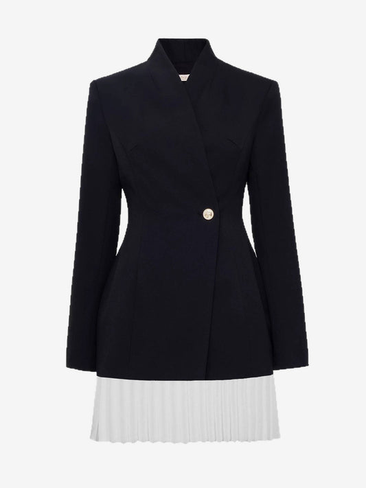 Pleated Patchwork Long Sleeve Mini Blazer Dress For Women 2026