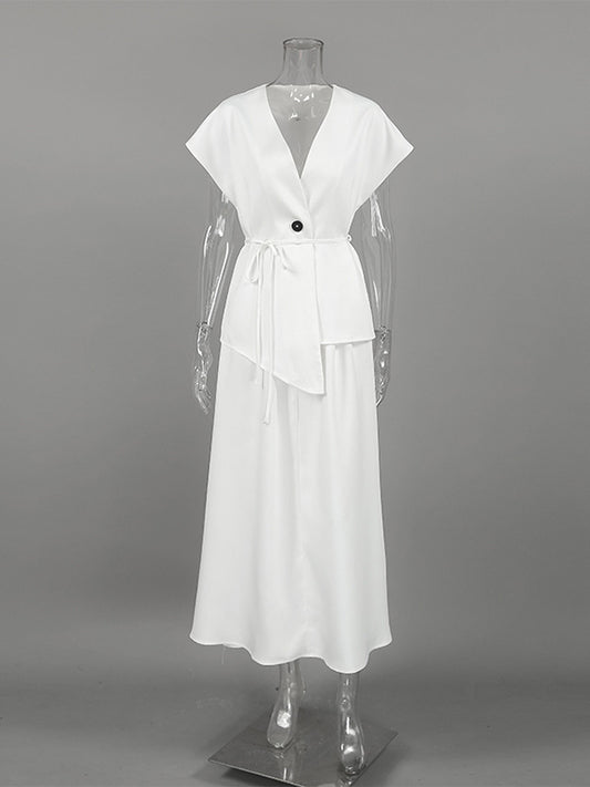 V Neck Wrap Top And High Waist Long Skirt Two Piece Set For Women 2026