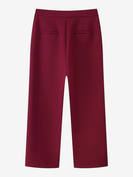 Feather Cuff 2 Piece Suit Set For Women - Red Elegant Blazer And Straight Leg Pants Co-ord- Spring Business Party Outfit 2026