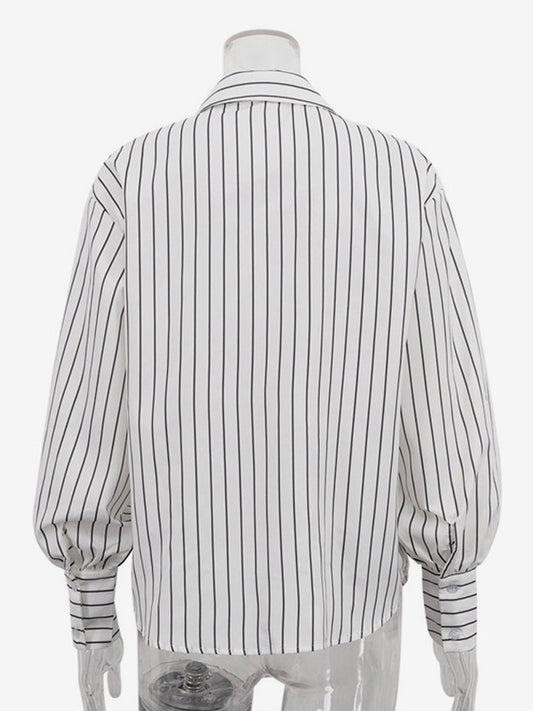 Blouse For Women White Turndown Collar Clothes Casual Bows Long Sleeves Tops