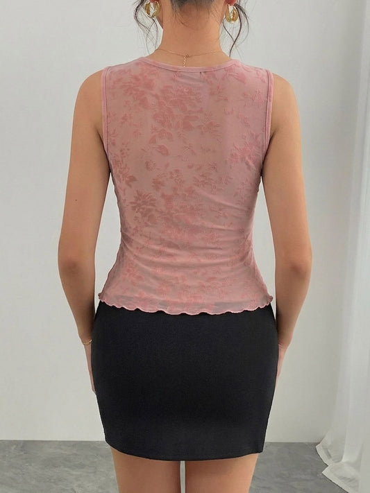 Pink Cami Top V-Neck Lace Chic Clothes Women Camis