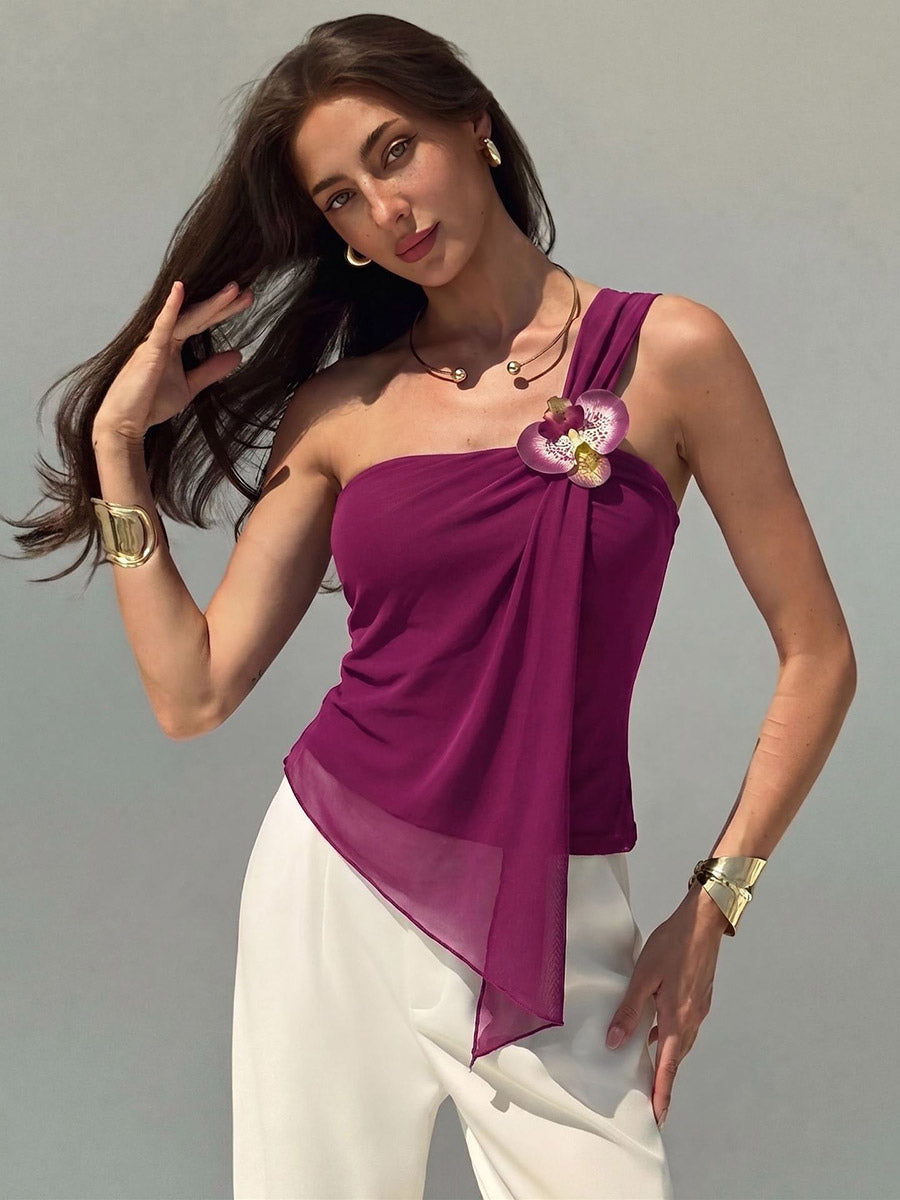 Fuchsia Cami Top Flowers Casual Women Camis