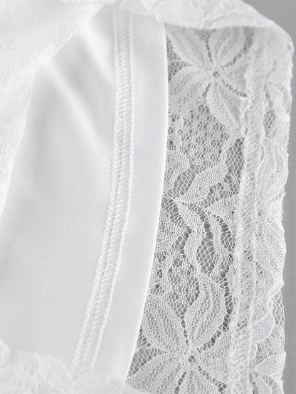 Two Piece Sets White Chic Daily Casual Lace Straps Neck Sleeveless Pant Set