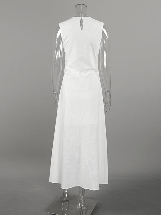 Daily Dresses Maxi For Woman Sleeveless Jewel Neck Natural Waist Elegant White Dress