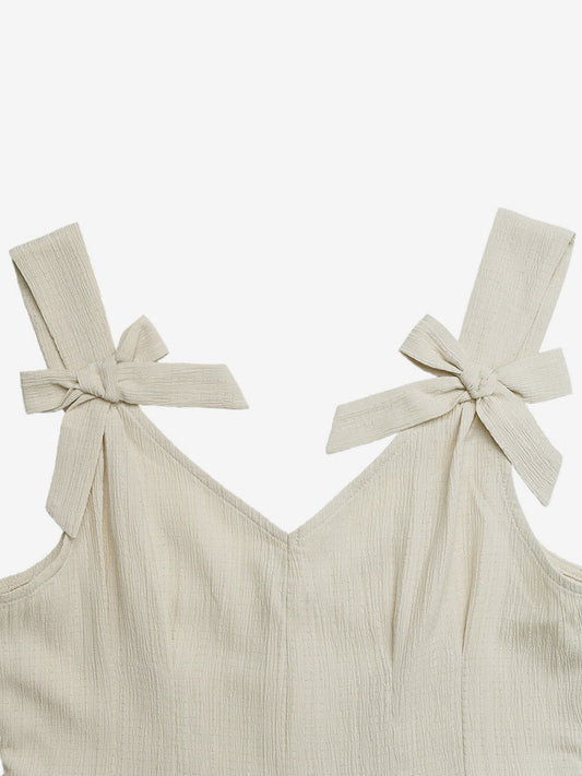 Jumpsuit Vacation Romper V Neck Shoulder Bow Straps Pleated Short High Waist Pleated Pocket Jumpsuit