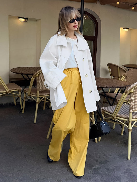 Women Oversized Lapel Double Breasted Mid Length Loose Trench Coat Jacket