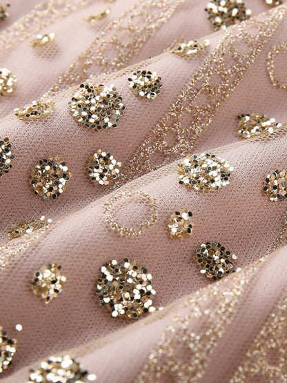 Deep V Long Sleeve Polka Dot Sequins Mini&Short Dresses