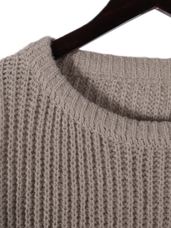 Solid Crew Neck Knit Sweater