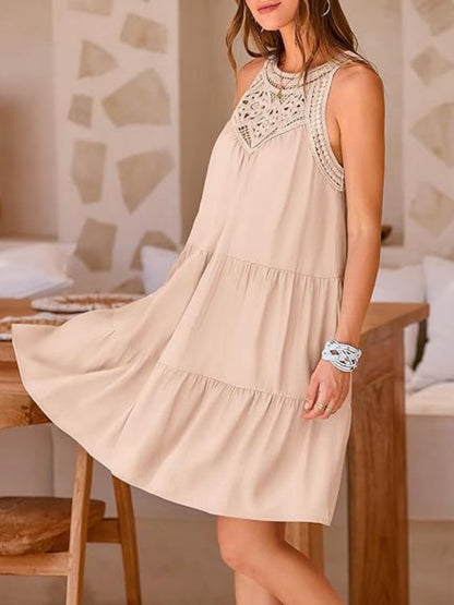 Loose-fit Trim Hollow Lace Halter Mini&Short Dresses