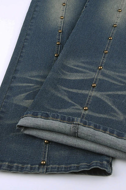 Rivet Stitch Low Rise Flared Jeans