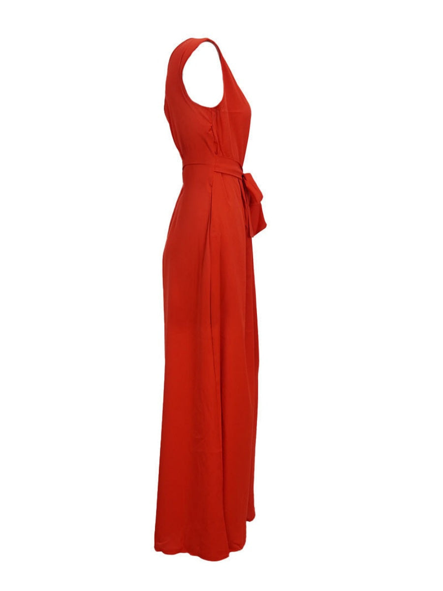 One Shoulder High Waist Lace Up Wide Leg Jumpsuits