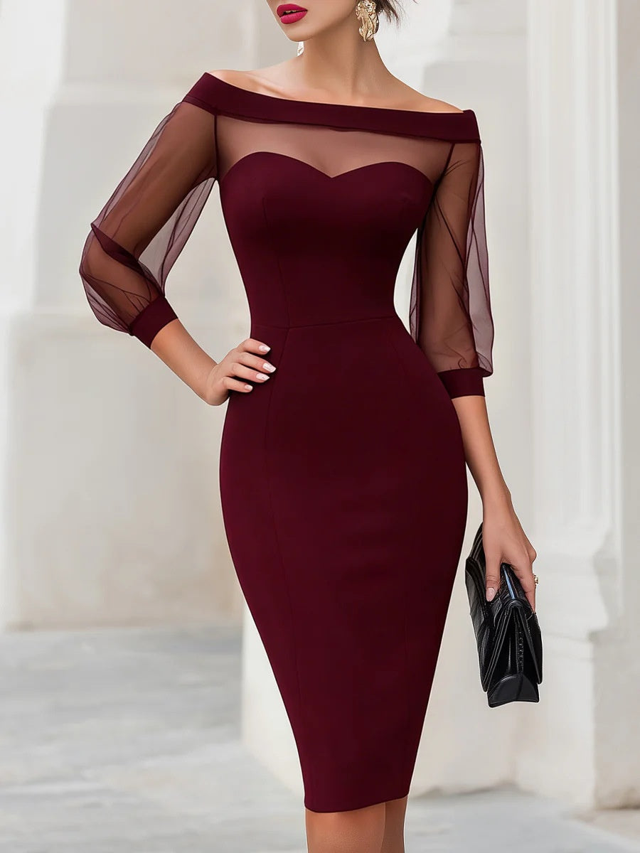 Off-shoulder Mesh Perspective Hip-hugging Mini&Short Dresses