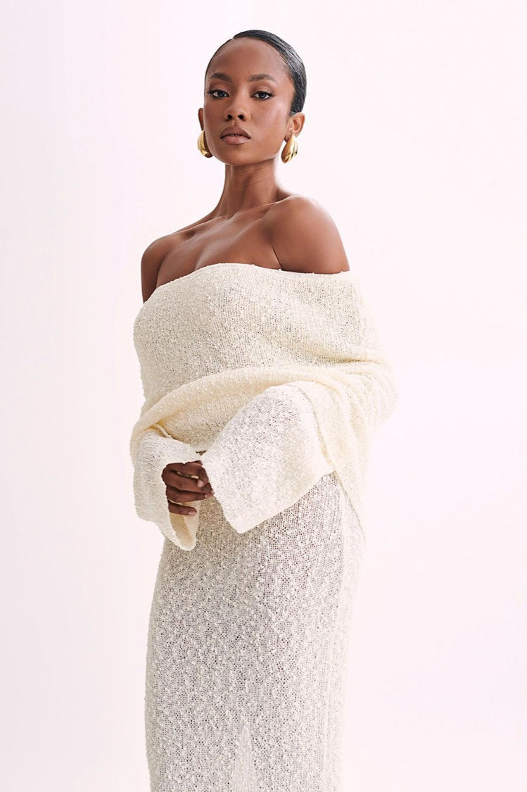 Off Shoulder One Shoulder Knit Sweater Dress