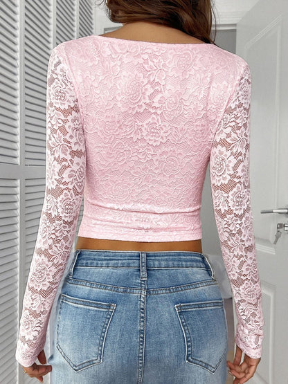 Simplicity Lace V-neck Long Sleeve T-shirts