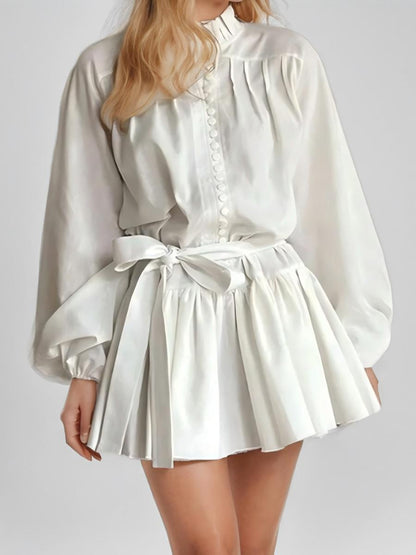 Elegant And Fashionable Long-sleeved Tie Printed Mini&Short Dresses