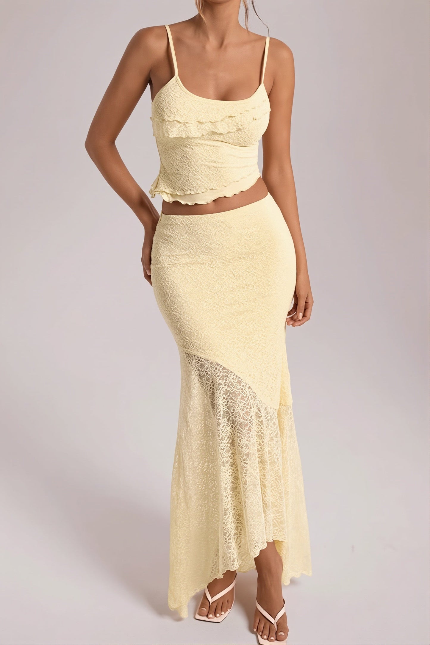 Baroque Lace Mermaid A Line Maxi Two Piece Set