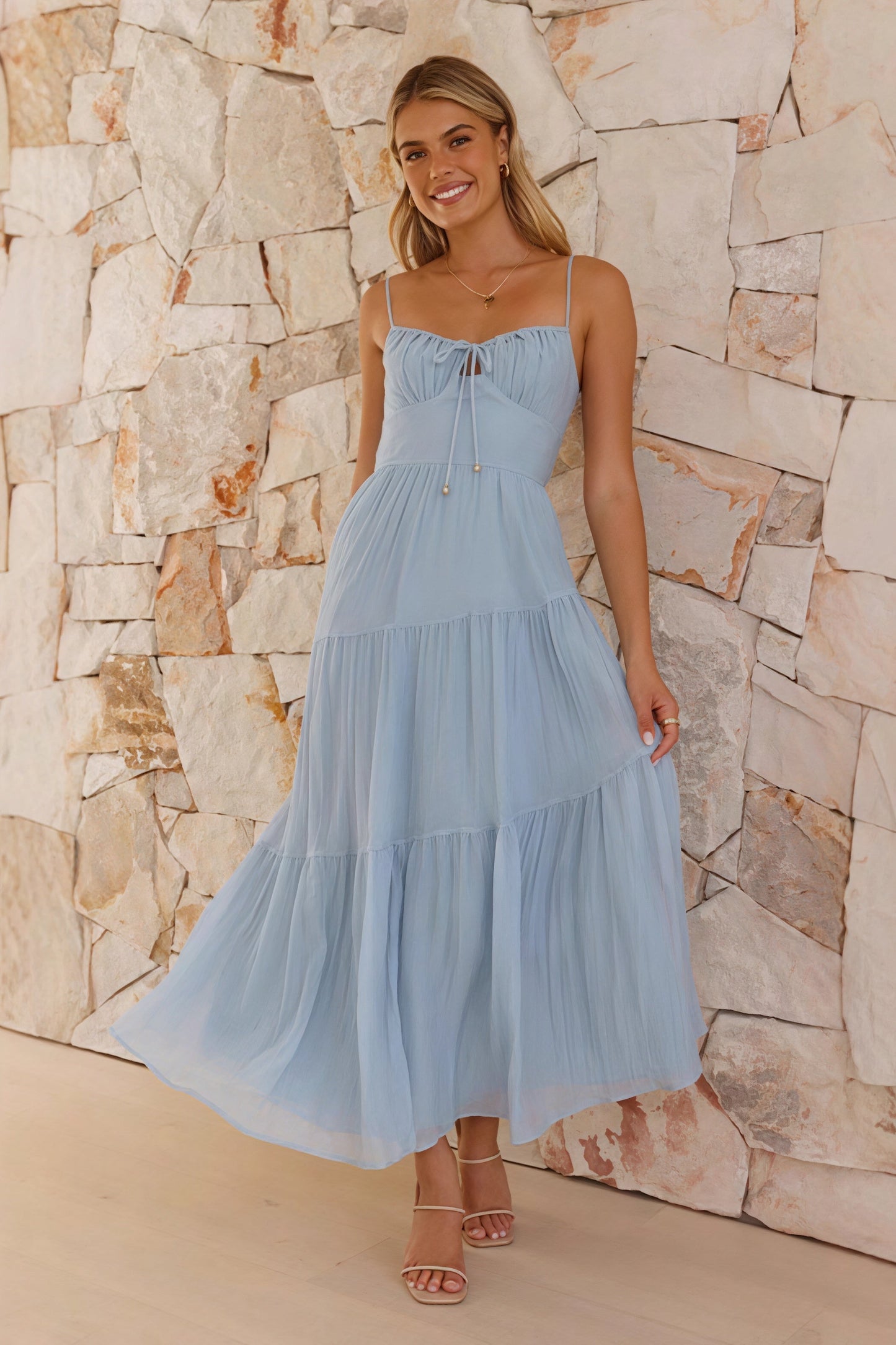 Spaghetti Strap Open Back Flared  Maxi  Vacation Dress