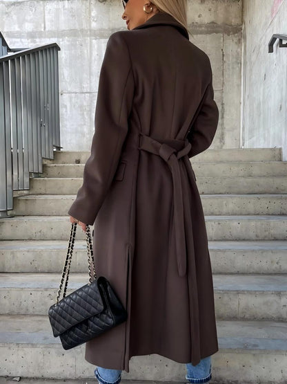 Simple Long-sleeved Lapel Button-down Woolen Coat