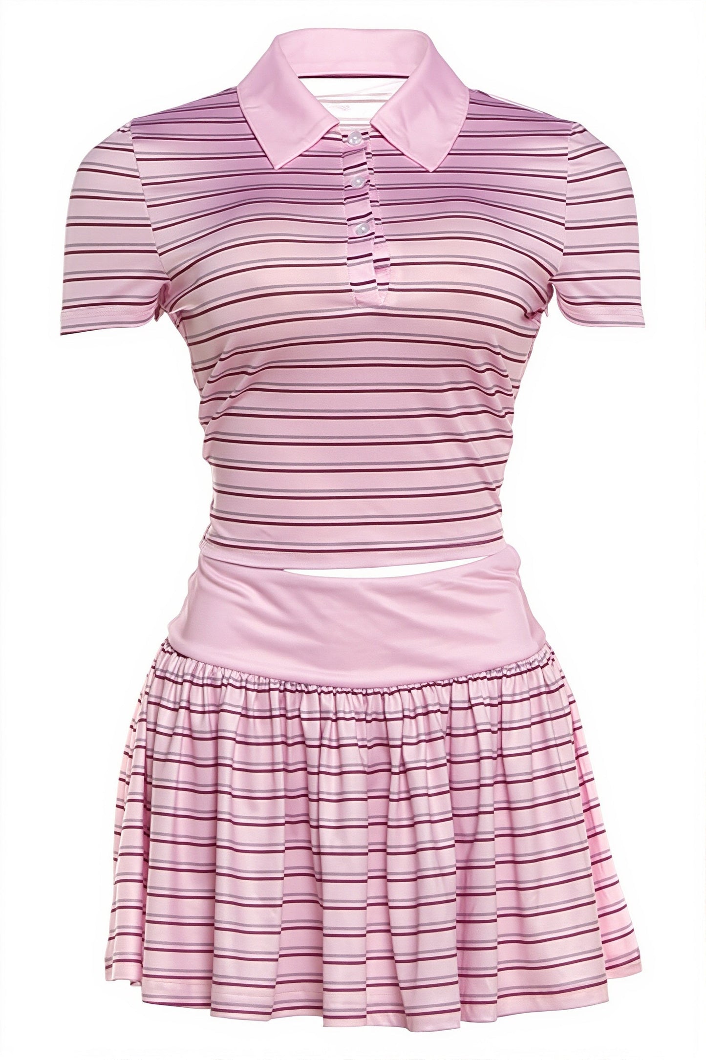 Sexy Vintage Stripe Polo Top Low Rise Skirt Sets