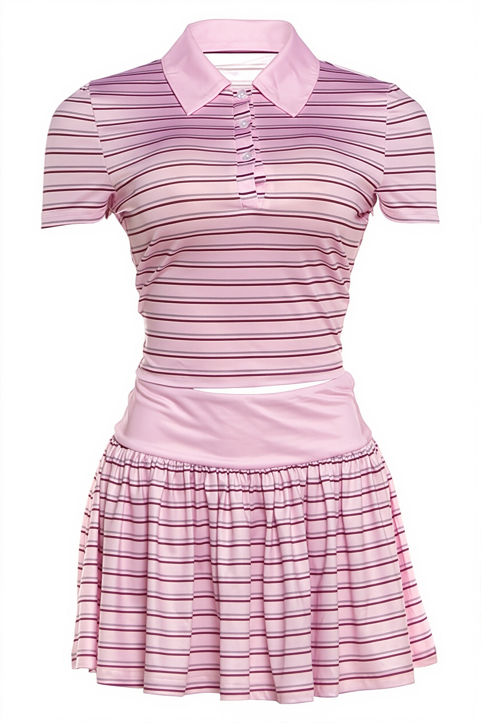 Sexy Vintage Stripe Polo Top Low Rise Skirt Sets