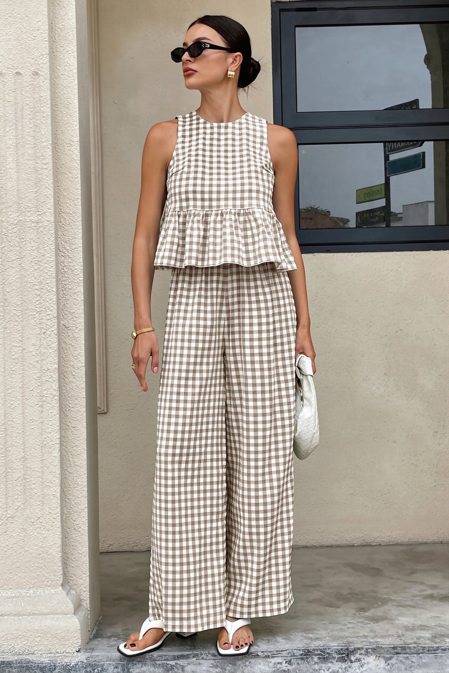 Sleeveless Ruffle Top Straight Pants Two Piece Set