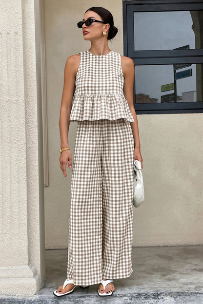 Sleeveless Ruffle Top Straight Pants Two Piece Set