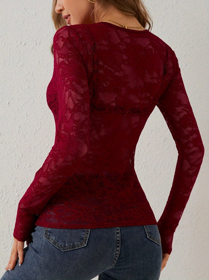 Pullover Lace Floral Trim V-neck Grace Sexy Top