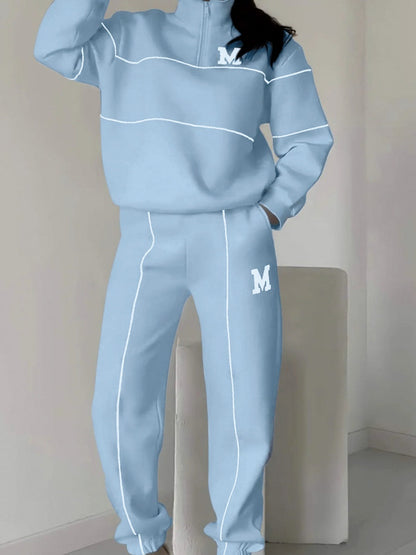 Letter Long-sleeved Hoodless Sweatshirt Pants Casual Sportswear Two-piece Set