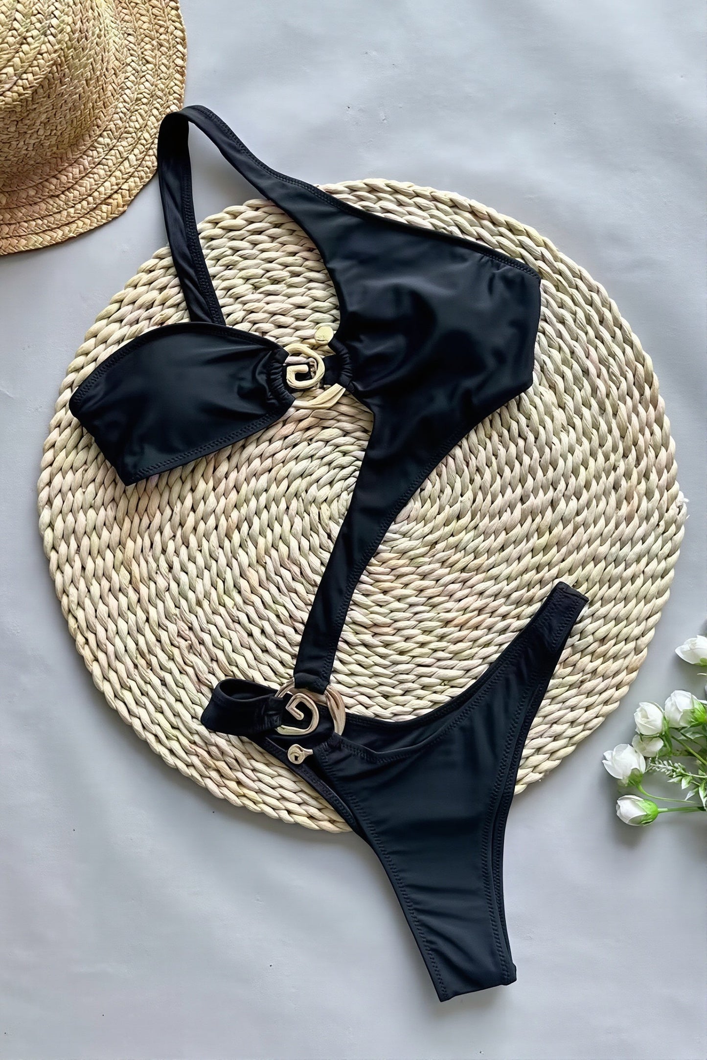 Asym Strap Hollow One Piece Swimwear