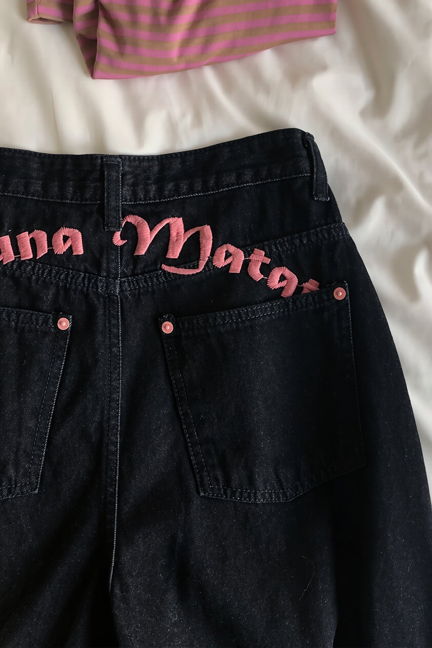High Waist Letter Embroidery Slim Jeans