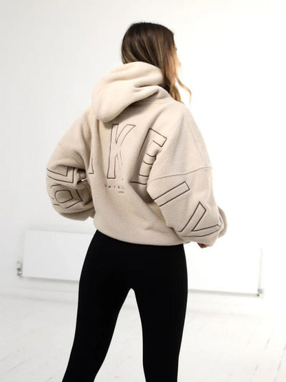 Fleece Letter Embroidery Thick Hooded Sweatshirt