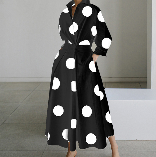 Long-sleeved V-neck Printed Maxi Dresses